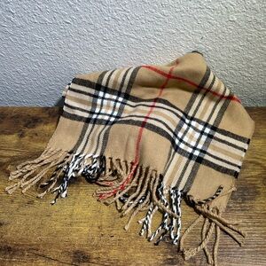 Italian-made Camel Plaid Cashmere Viscose Plaid Scarf preppy fall tailored